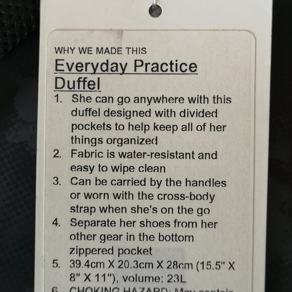 NWT Ivivva by LULULEMON Black Multi Floral Everyday Practice Duffle Travel Bag - Picture 11 of 11